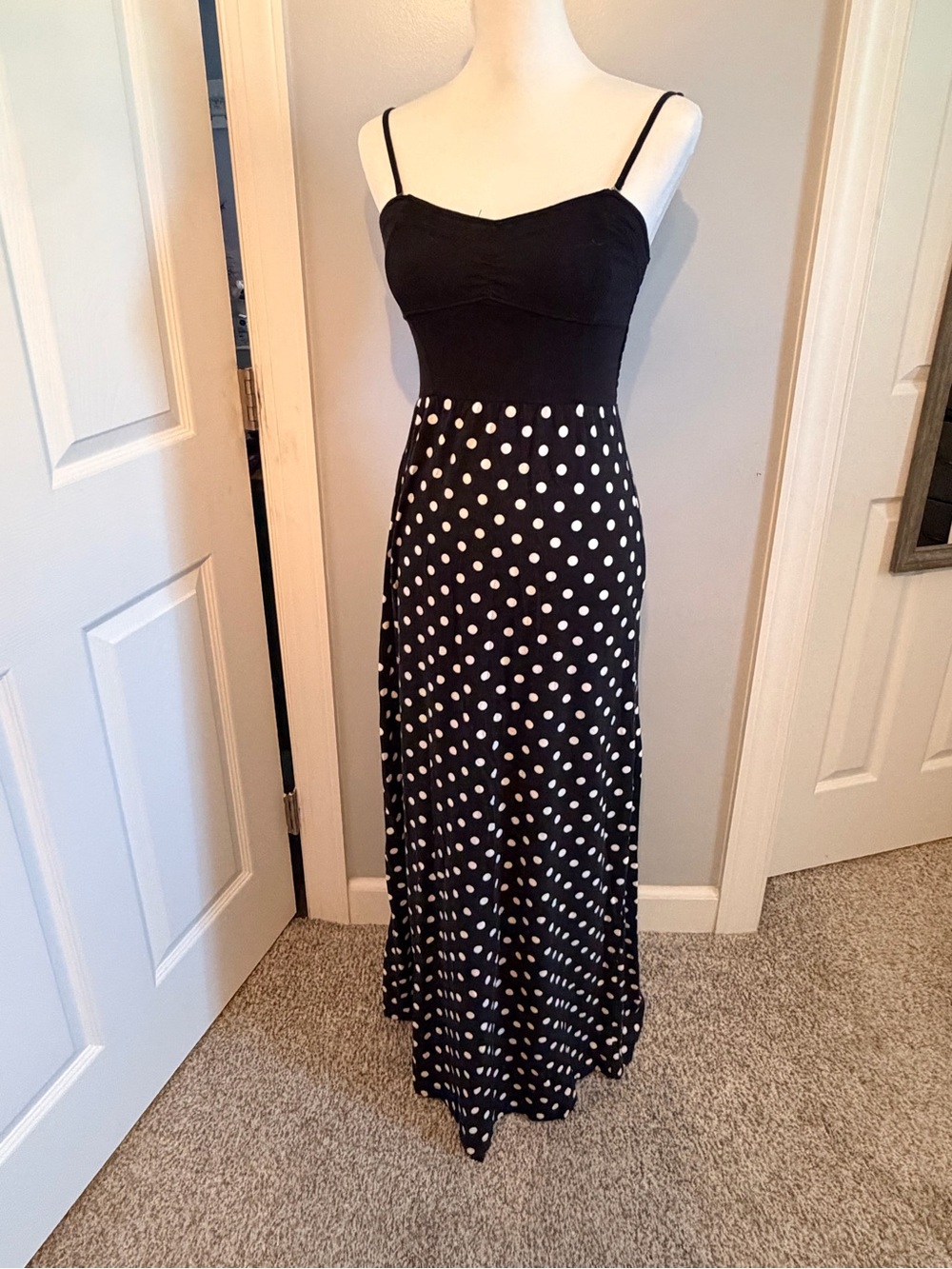 Aeropostale Black Maxi Dress with White Polka Dots